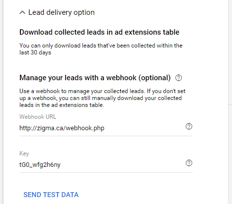 php webhook for Google Ads lead gen extension